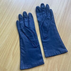 Frownes vintage dark navy blue genuine leather gloves with 100% silk lining